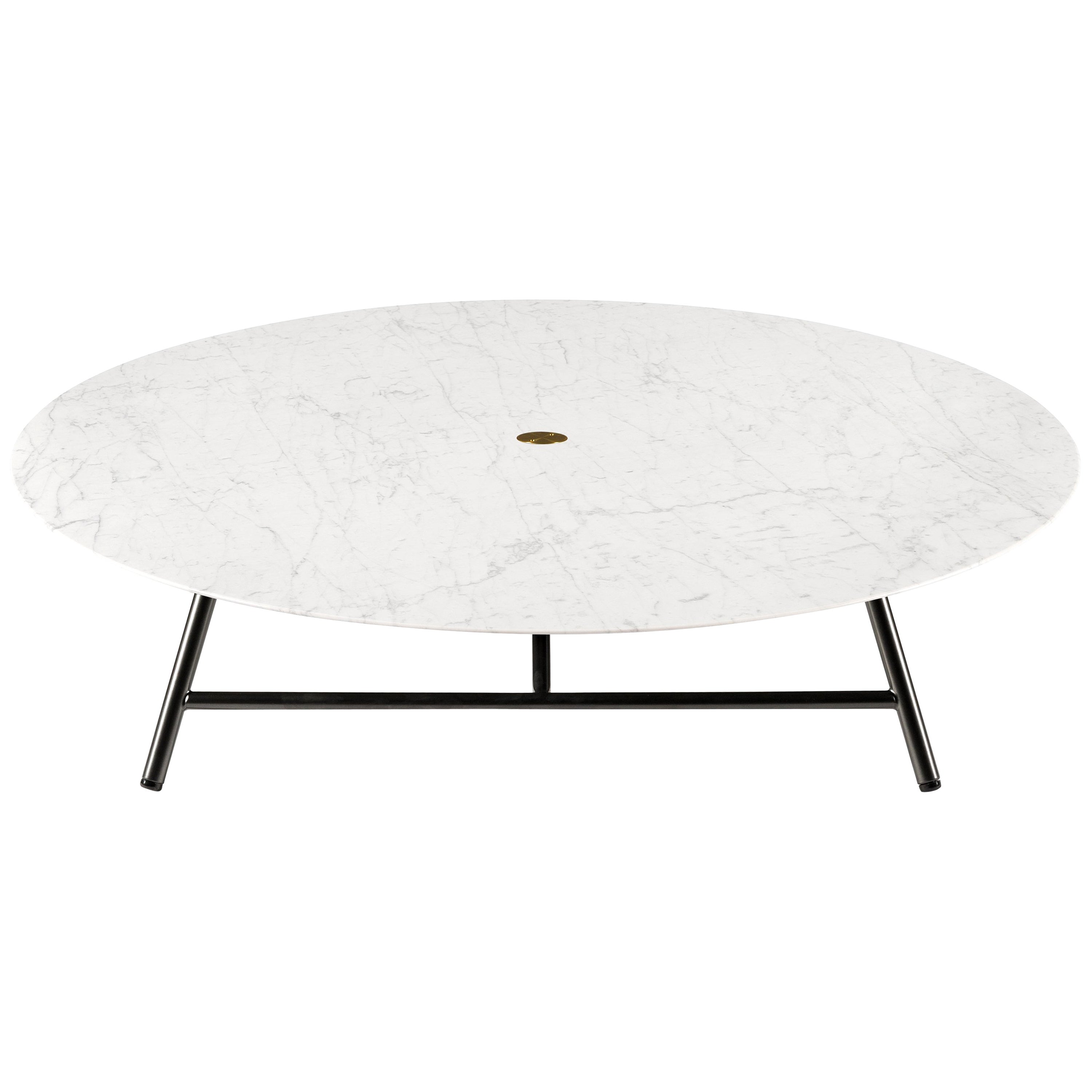 Round Walnut and Black Lacquer Asian Low Profile Coffee Table at 1stDibs