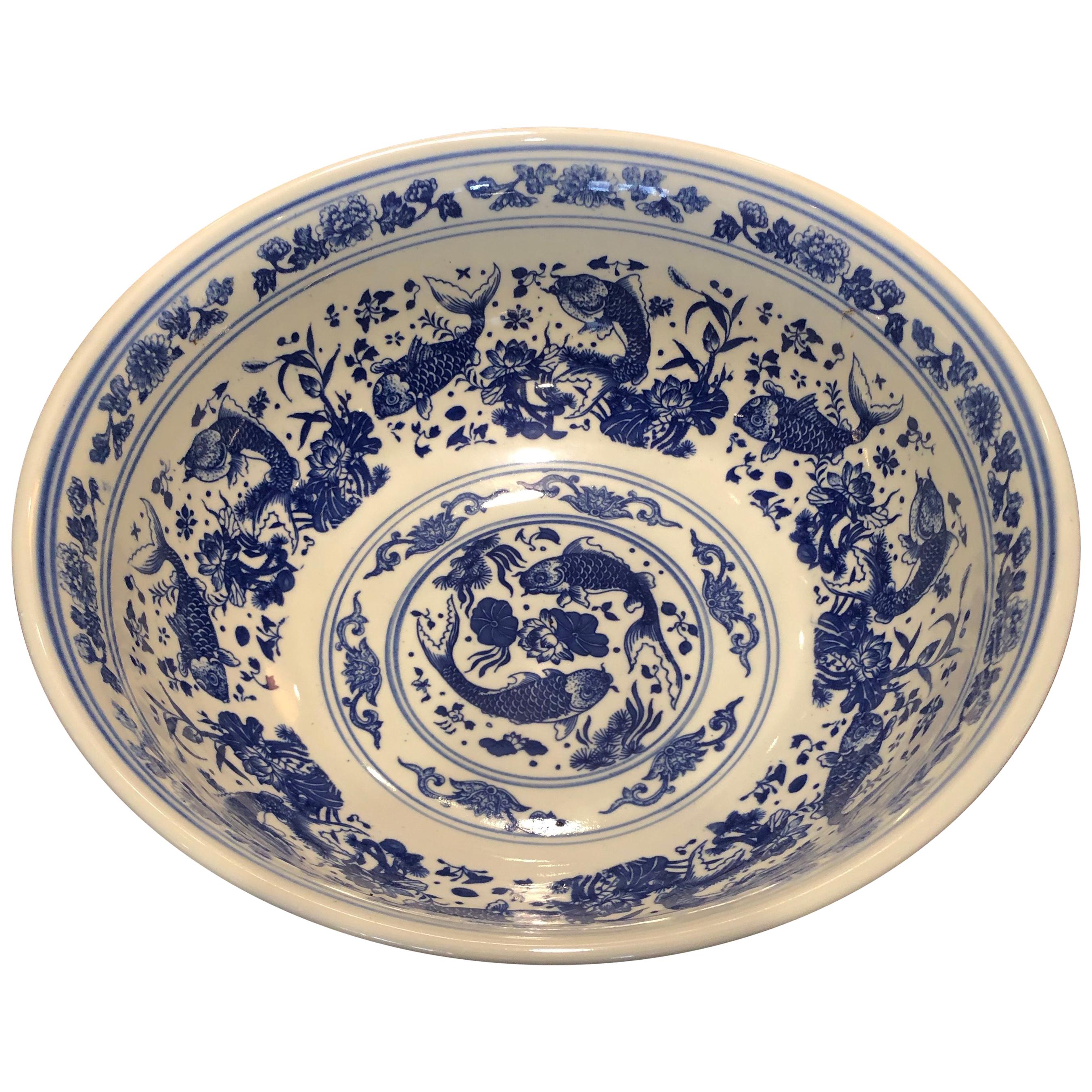 Chinese Large Blue and White Punch Bowl