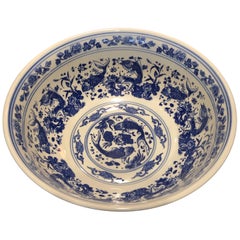 Chinese Large Blue and White Punch Bowl