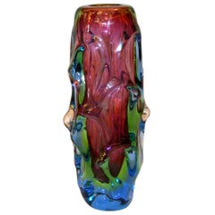 Heavy Italian Modern Sculptural Hand-Blown Murano Art Glass Flower Vase