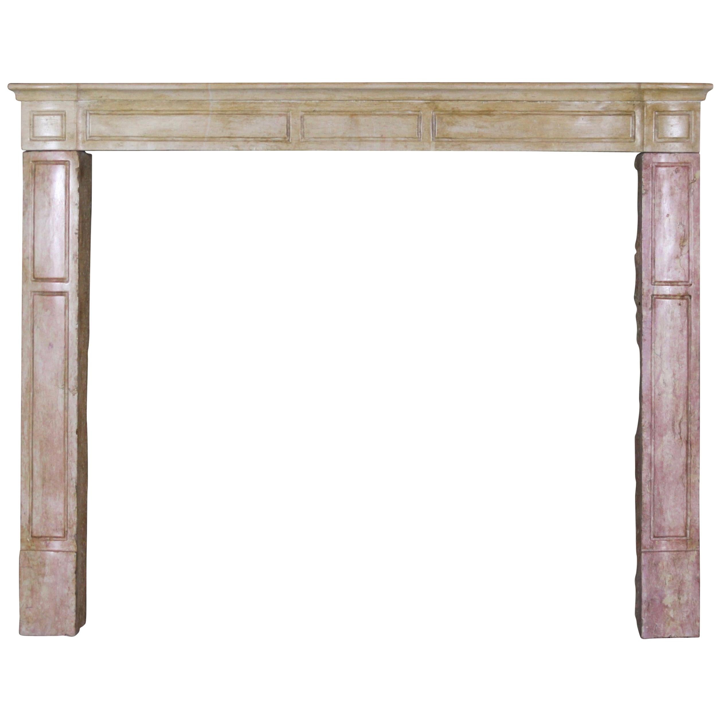 19th Century French Country Antique Fireplace Surround in Bicolor Lime Stone For Sale