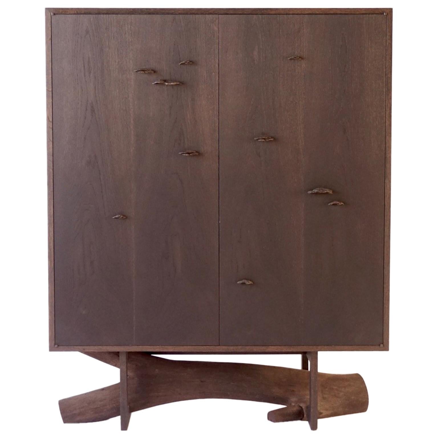 Blackened White Oak Elm Branch Armoire by Chris Lehrecke, Bronze Mushroom Pulls