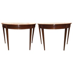 Pair of George III Mahogany Demi Lune Side Tables with Banded Inlay