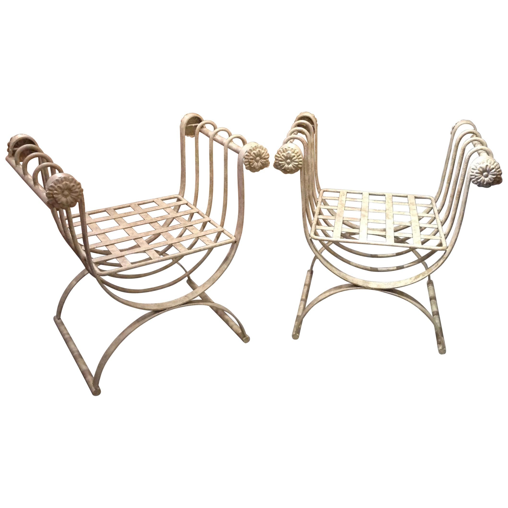 Pair of Iron Curule Benches