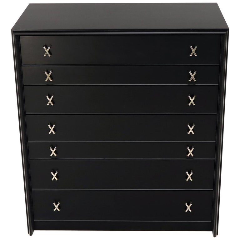 Paul Frankl MidCentury Modern High Tall Chest Dresser in Black Lacquer