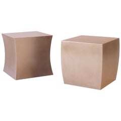 Sculptural Stainless Steel Pedestal Side Tables, Concave and Convex