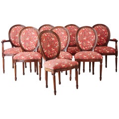 Set of Eight Louis XVI Style French Tapestry Dining Chairs