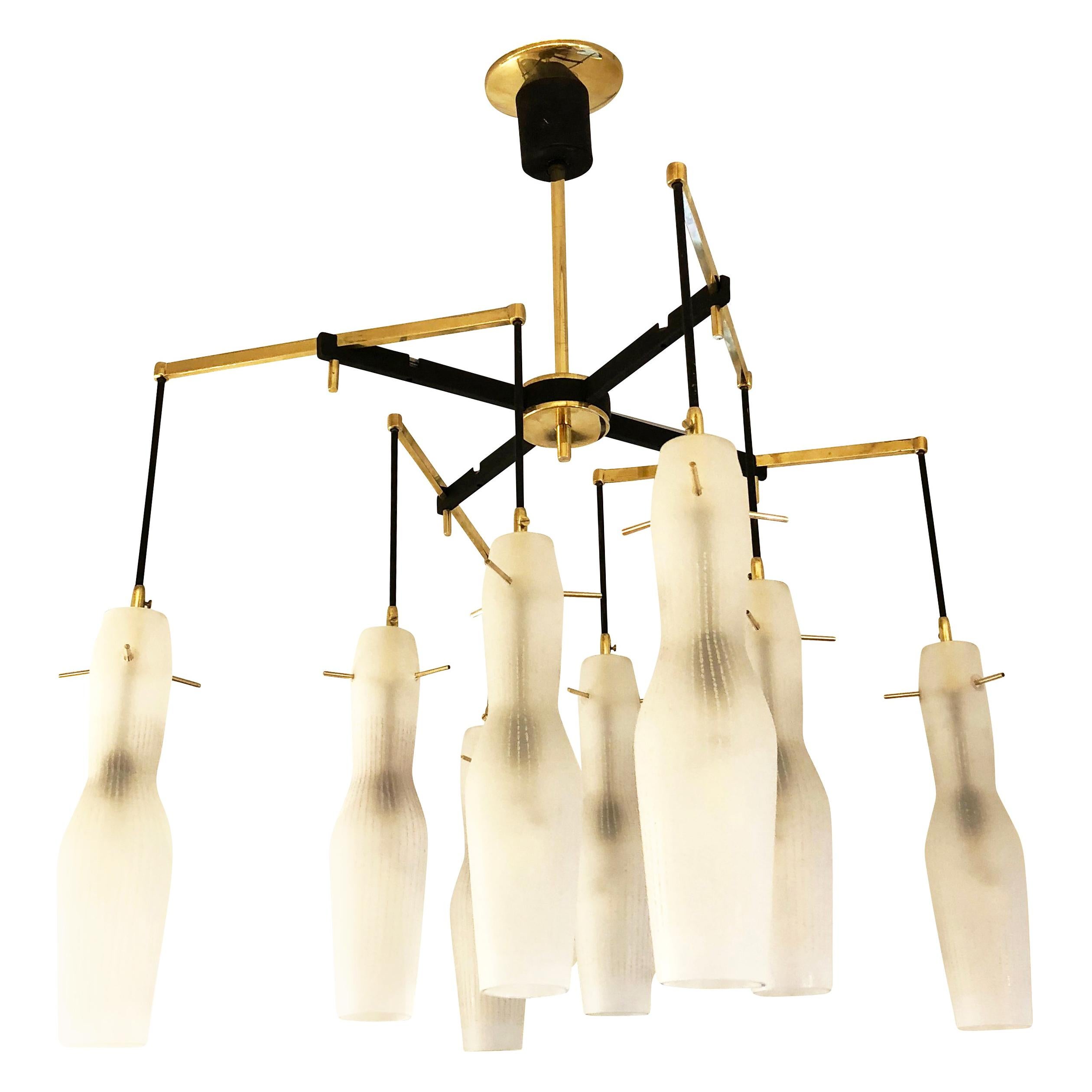 Italian Midcentury Chandelier with Fluted Glass Shades