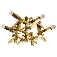 Brass Cubic Gaetano Sciolari Chandelier, Italy, 1960s