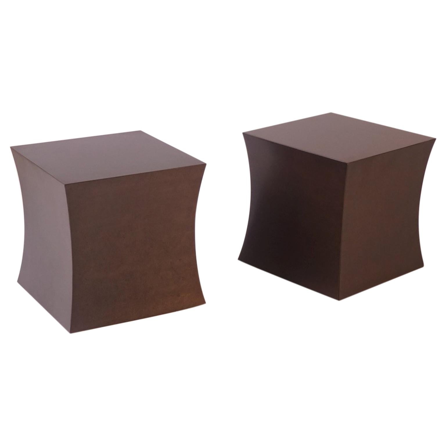 Sculptural Bronze Pedestal Side Tables, Concave 