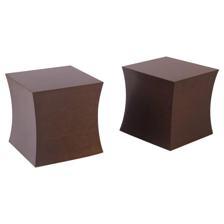 Sculptural Bronze Pedestal Side Tables, Concave and Convex For Sale at
