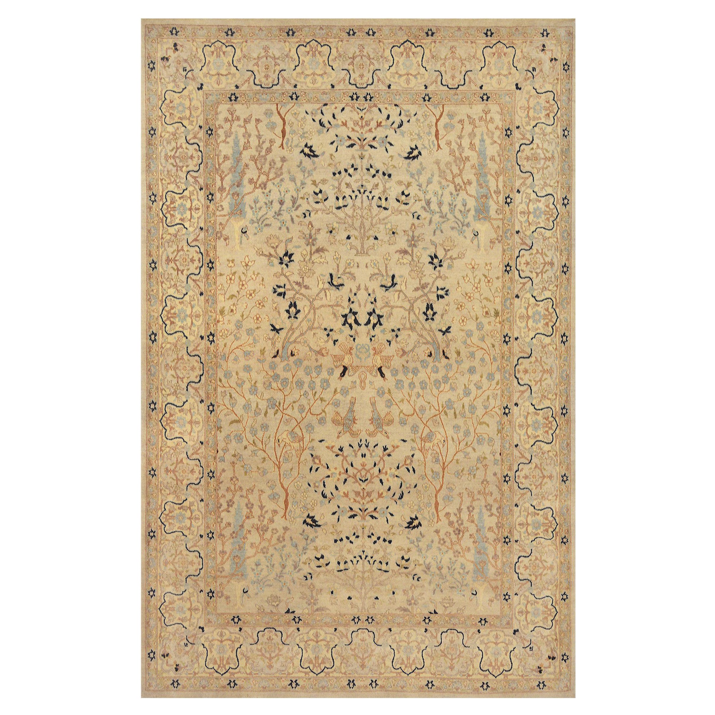 Alfombra de lana contemporánea Mansour Floral tejida a mano inspirada en Tabriz