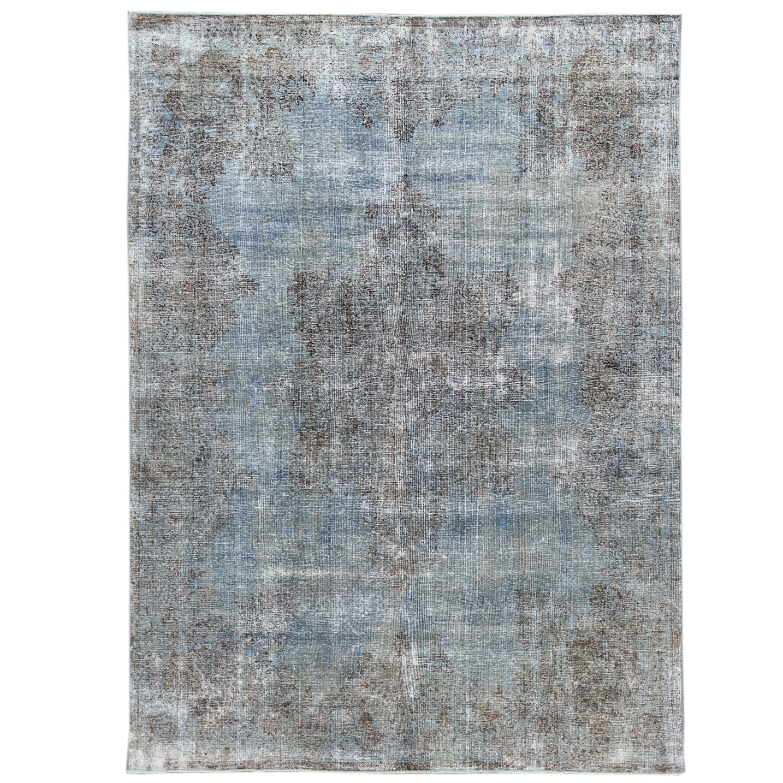 Vintage Distressed Blue Overdyed Wool Rug For Sale