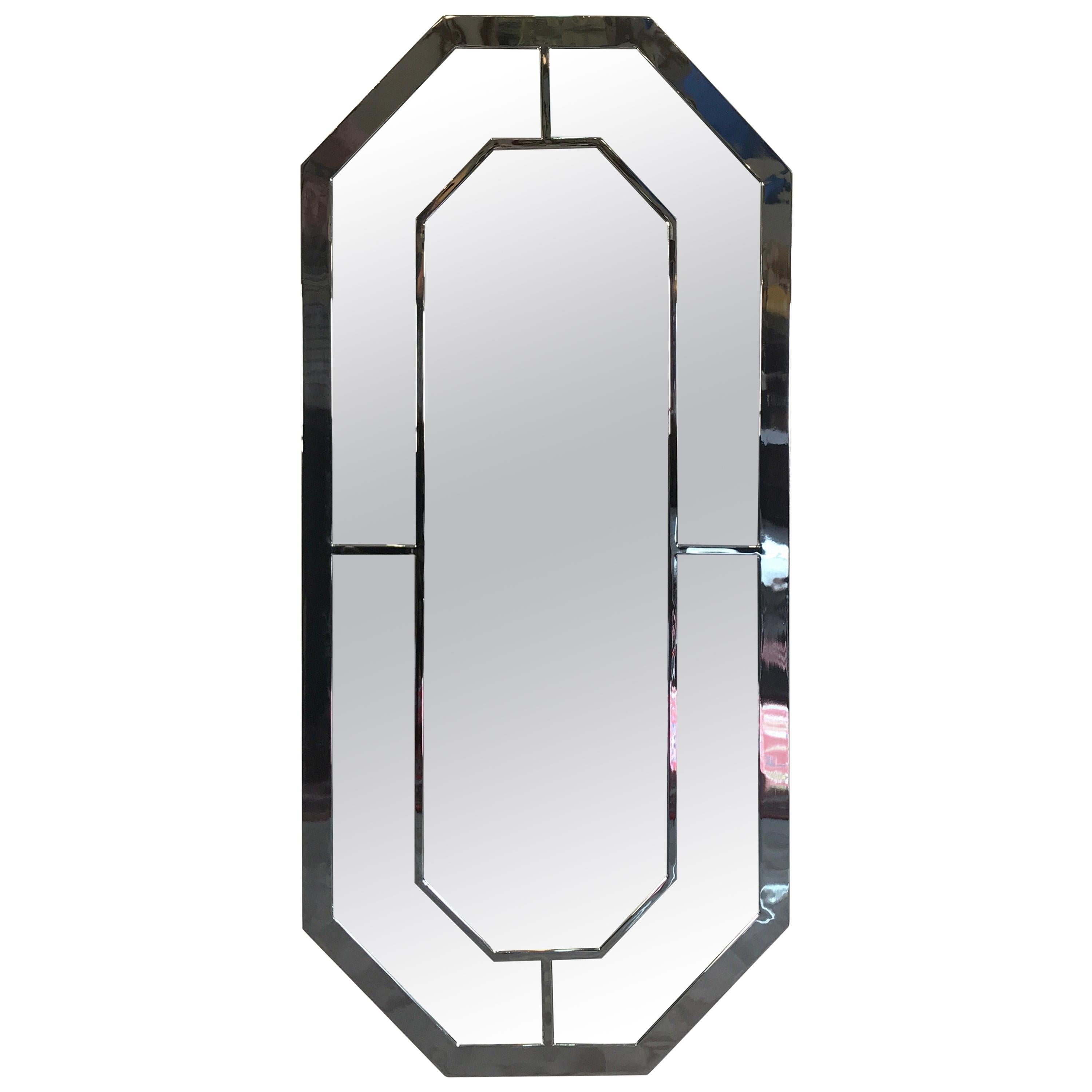 Milo Baughman Style Chrome Octagonal Mirror