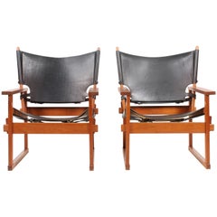 Pair of Midcentury of Lounge Chairs in Leather and Teak Made in Denmark