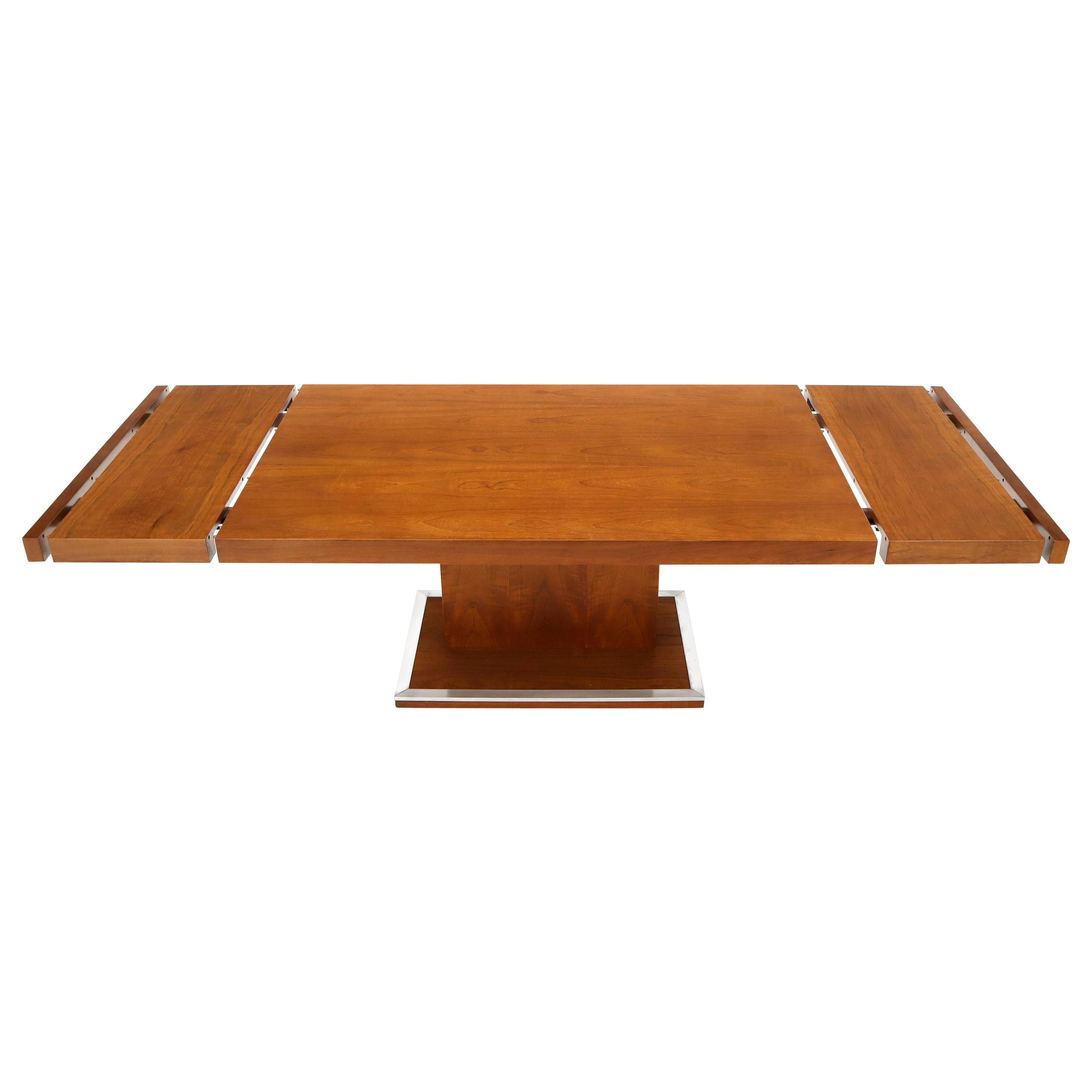 Walnut Single Pedestal Dinging Conference Table with Two Extension Boards For Sale