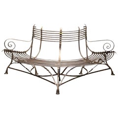 French Polished Iron Curved Around the Tree Shaped Garden Bench Signed Sauveur