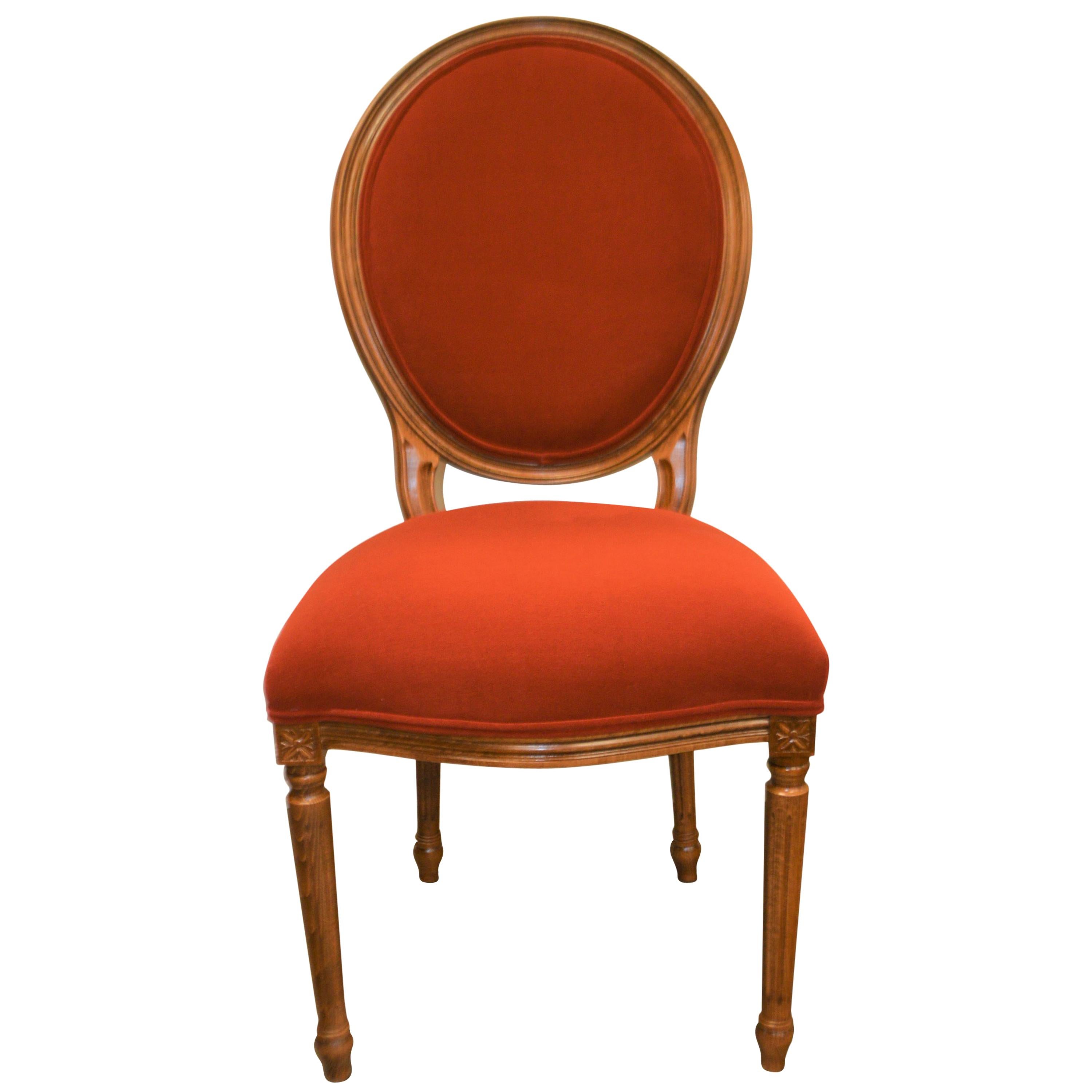 Louis XVI Style Oval Back Dining Chair, Washable Velvet Fabric for Custom Order For Sale