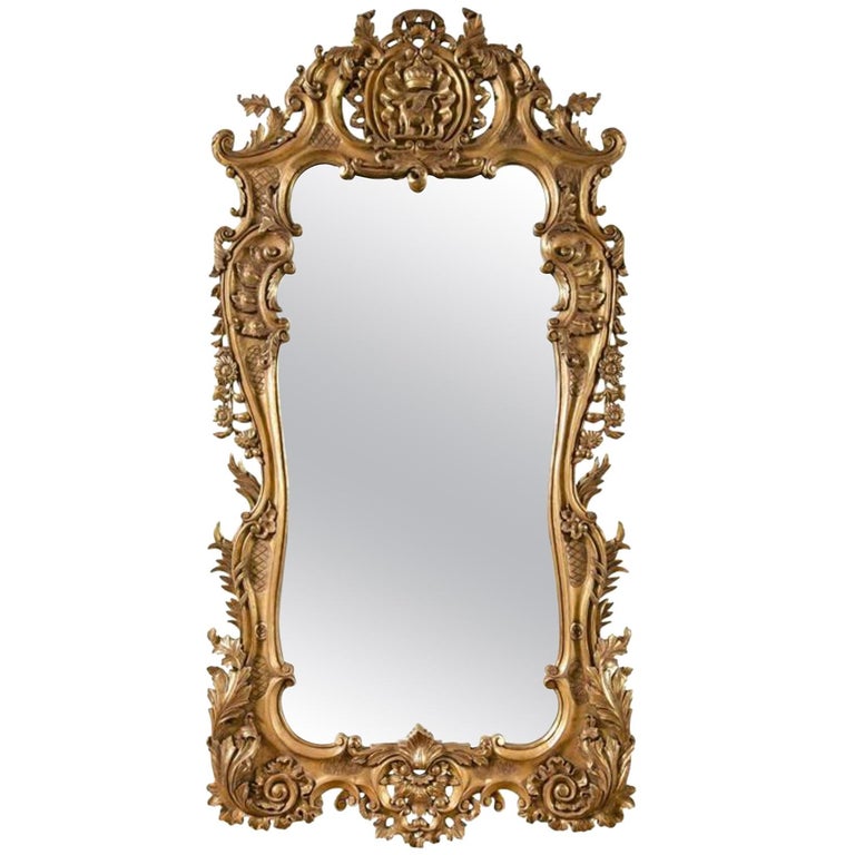 Monumental Louis XV Style Giltwood Mirror Exquisite Details For Sale