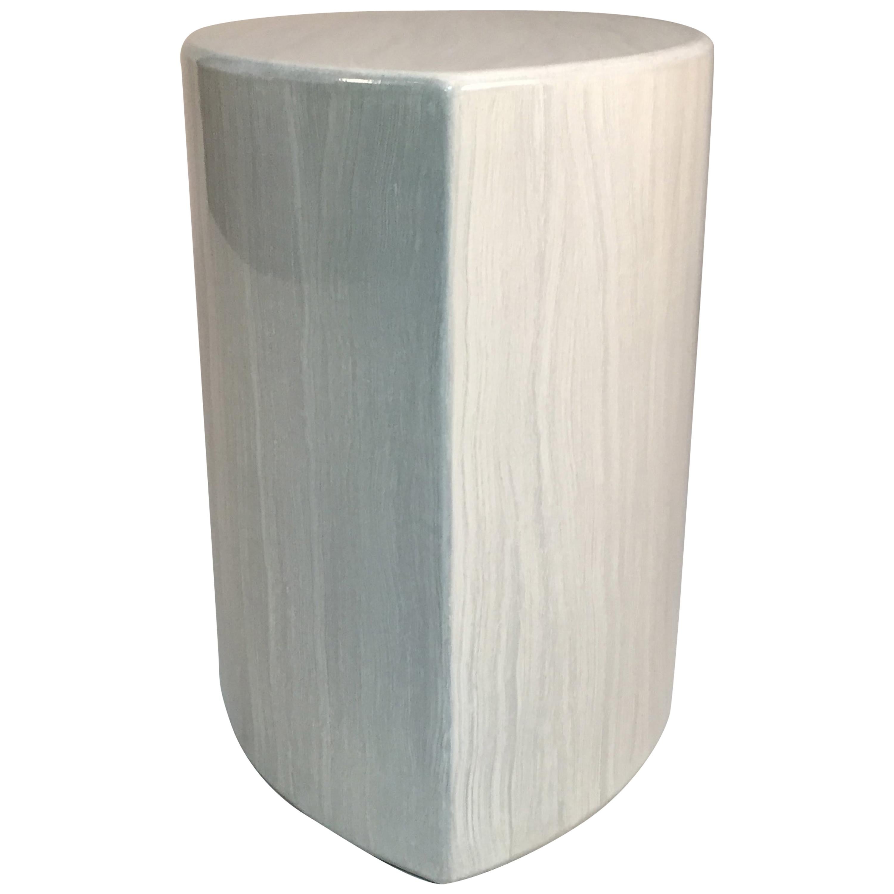 White Faux Travertine Stone Lacquered Gloss Side Table, Seat For Sale