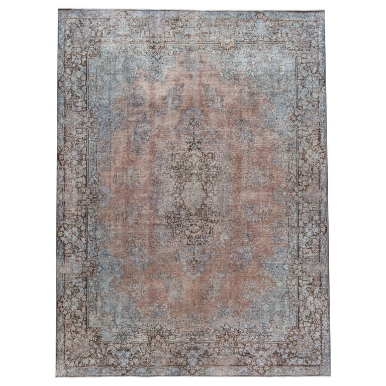 Vintage Distressed Blue and Rose Overdyed Wool Rug at 1stDibs