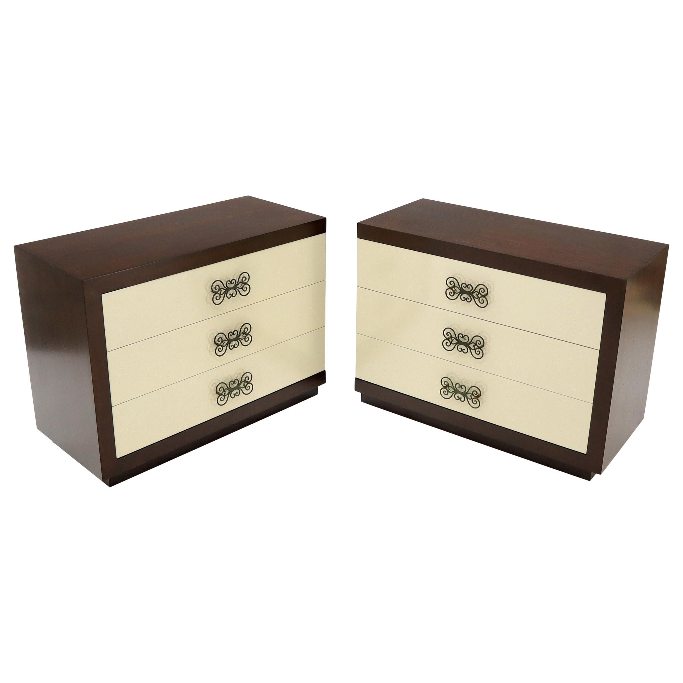Pair of Two-Tone Mid-Century Modern Art Deco Bachelor Chests Dressers  For Sale