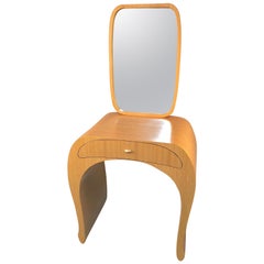 Vanity, Mirror with Oakwood Veneer and Black and Gold Lacquer