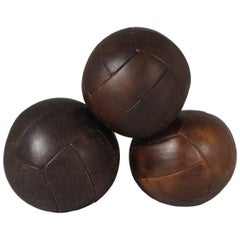 Vintage Set of Three Leather Medicine Balls, 1940s