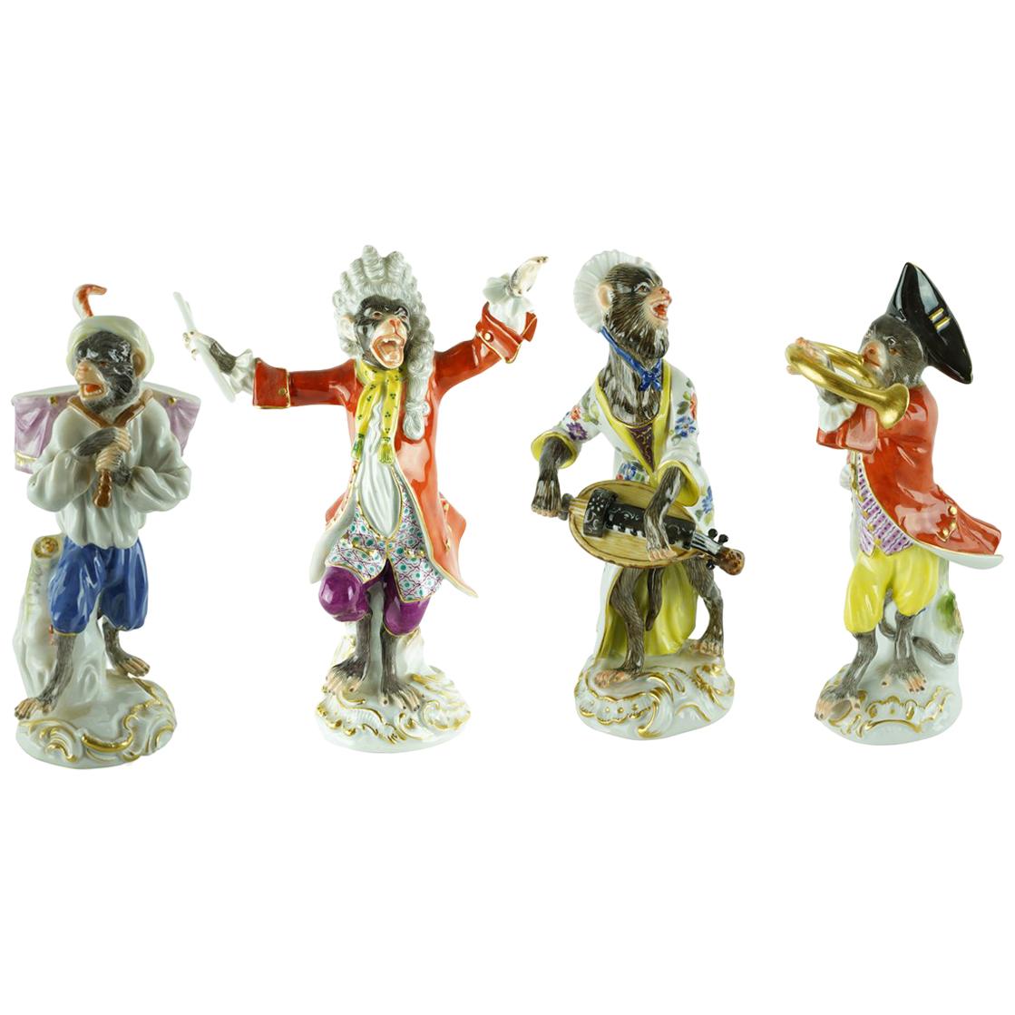 19th Century Meissen Porcelain Four-Piece Monkey Orchestra