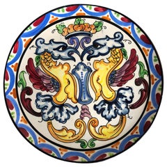 Spanisch Bunte Keramik Majolika Handmade Teller:: Signiert P.Zouilly:: Spanien SALE