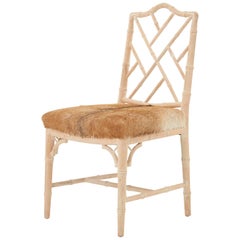 Chinese Chippendale Style Faux Bamboo Chair with Goat Hide Seat
