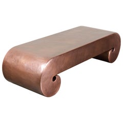 Low Scroll Design Table, Antique Copper by Robert Kuo, Hand Repousse