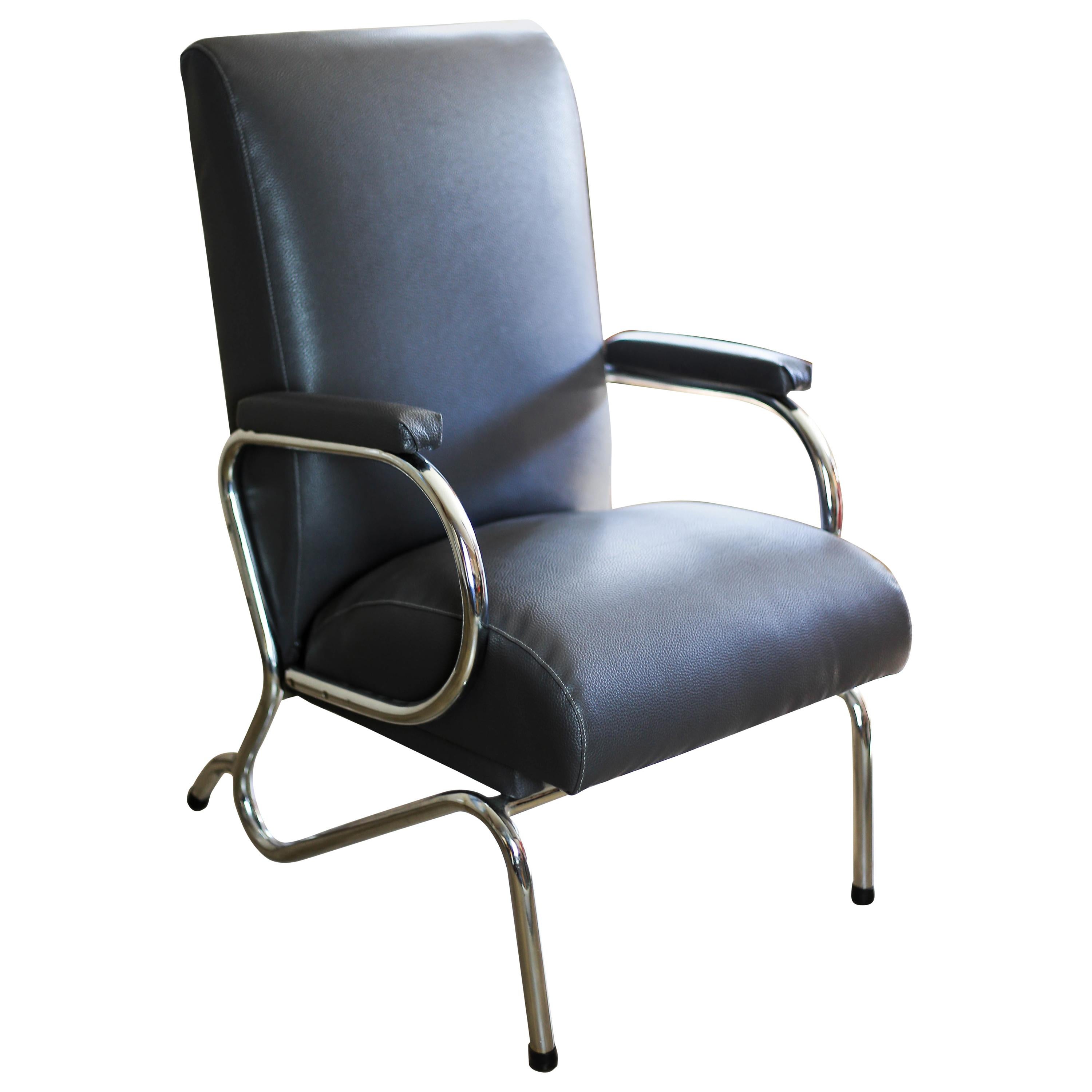 Gun Metal Grey Art Deco Chrome-Plated Tubular Steel Chair For Sale