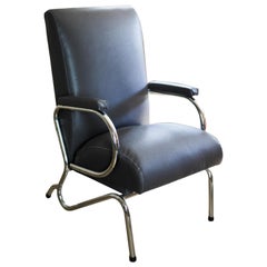 Gun Metal Grey Art Deco Chrome-Plated Tubular Steel Chair
