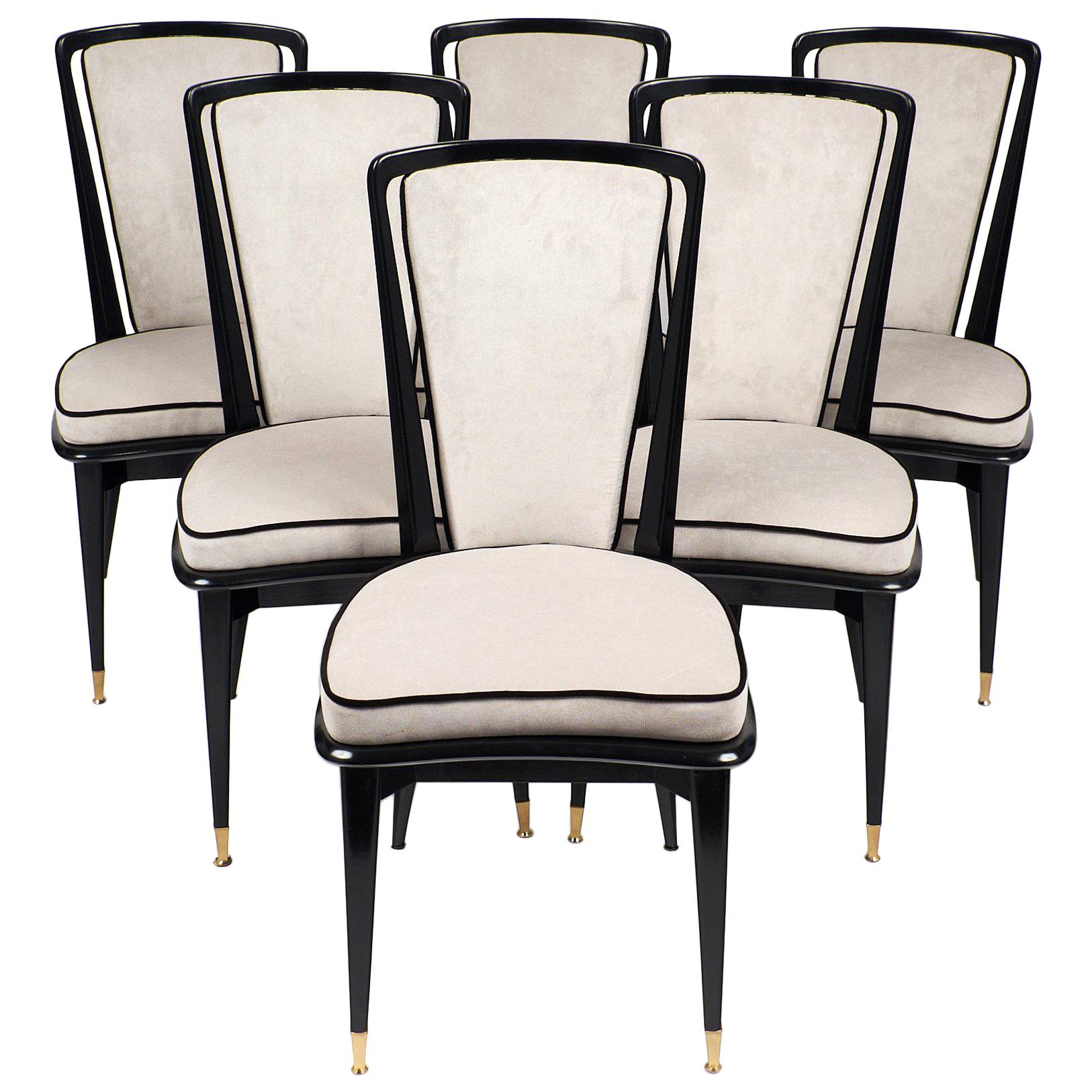 French Vintage Dining Chairs with Ebonized Wood Frames