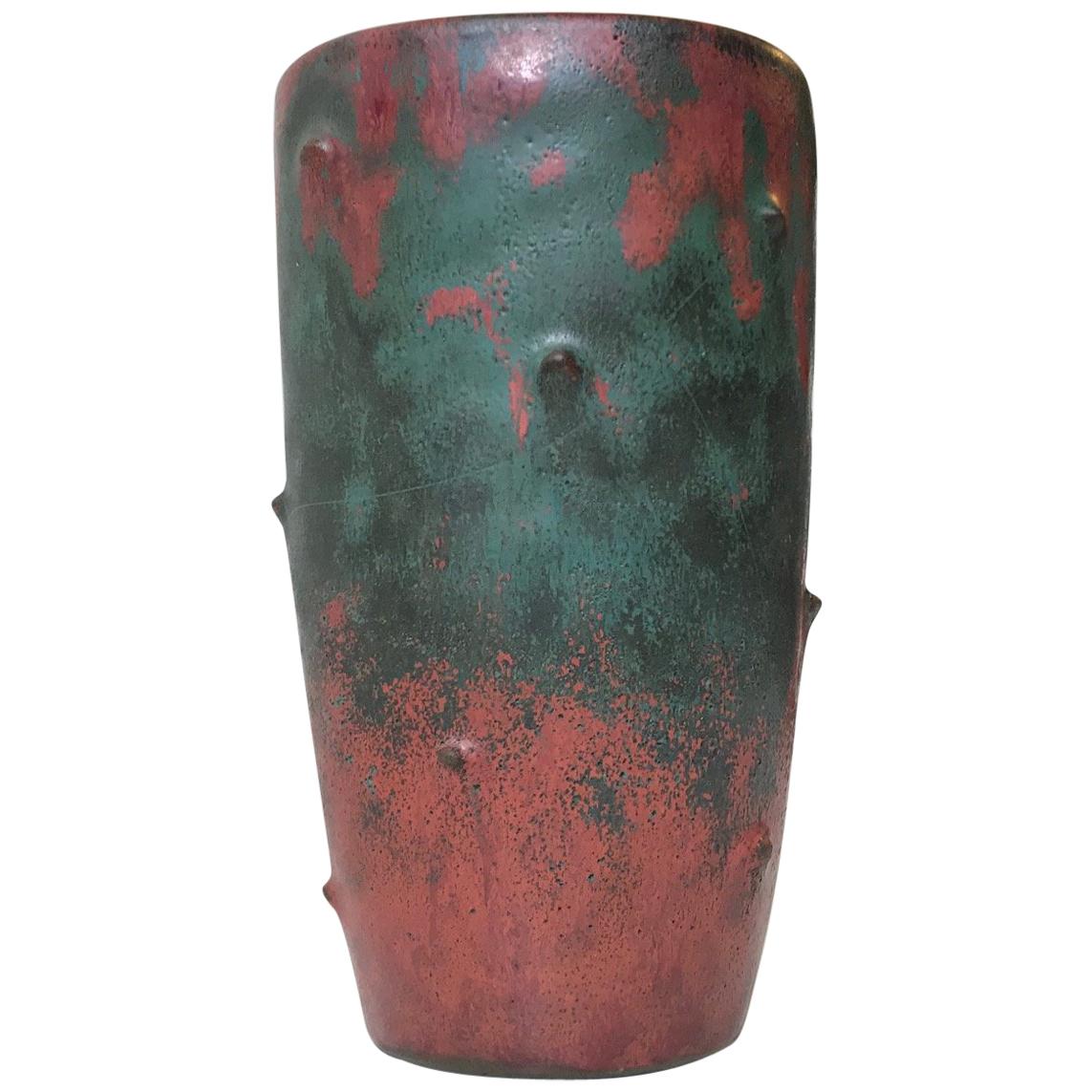 Art Deco Pottery Vase with Camou-Glaze by Niels Peter Nielsen for Dagnaes, 1940s For Sale