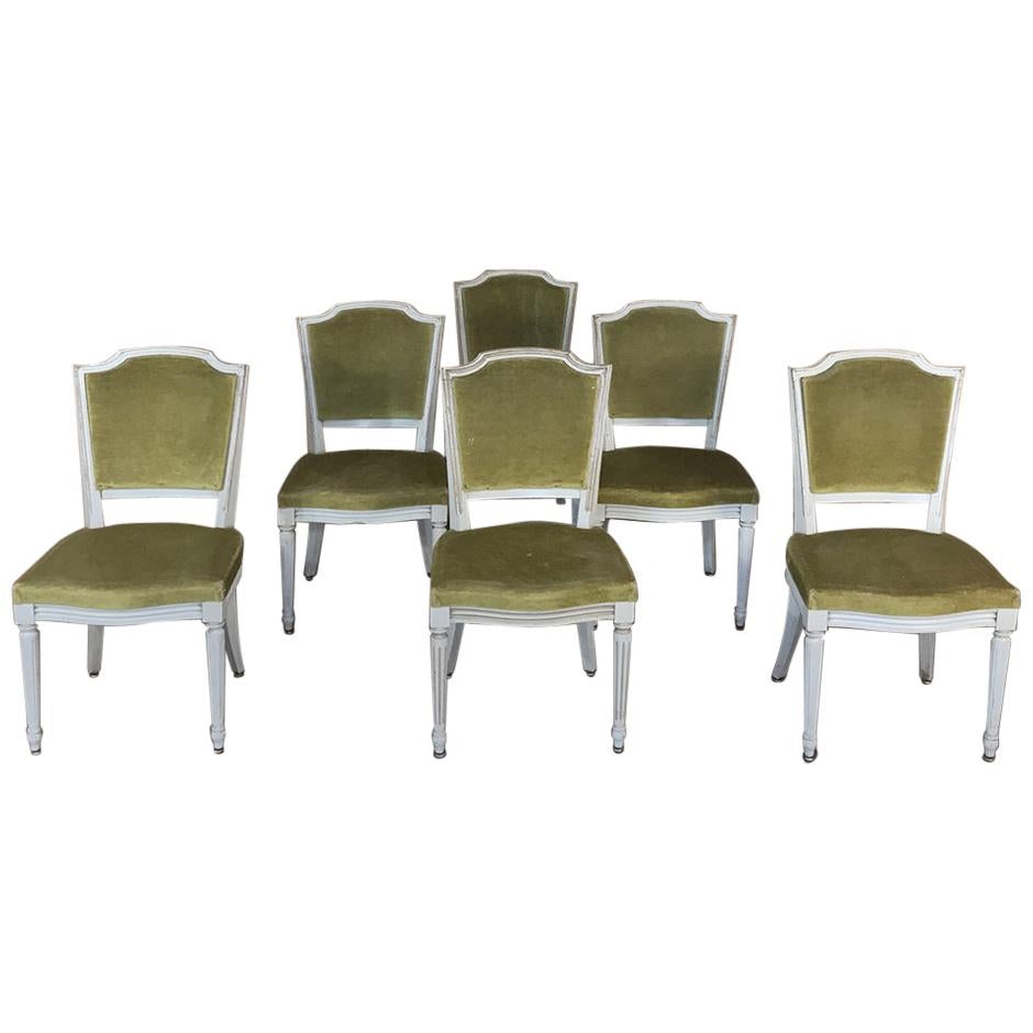 Set of 6 Antique French Louis XVI Painted Dining Chairs