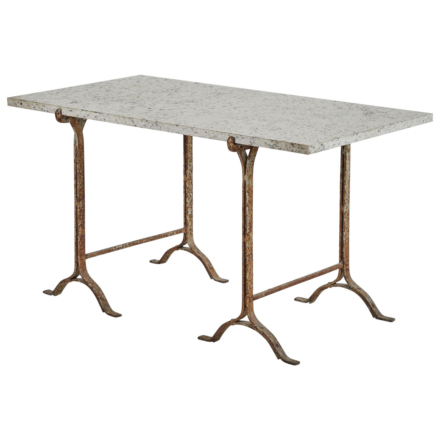 Trestle Table with Iron Base and Stone Top