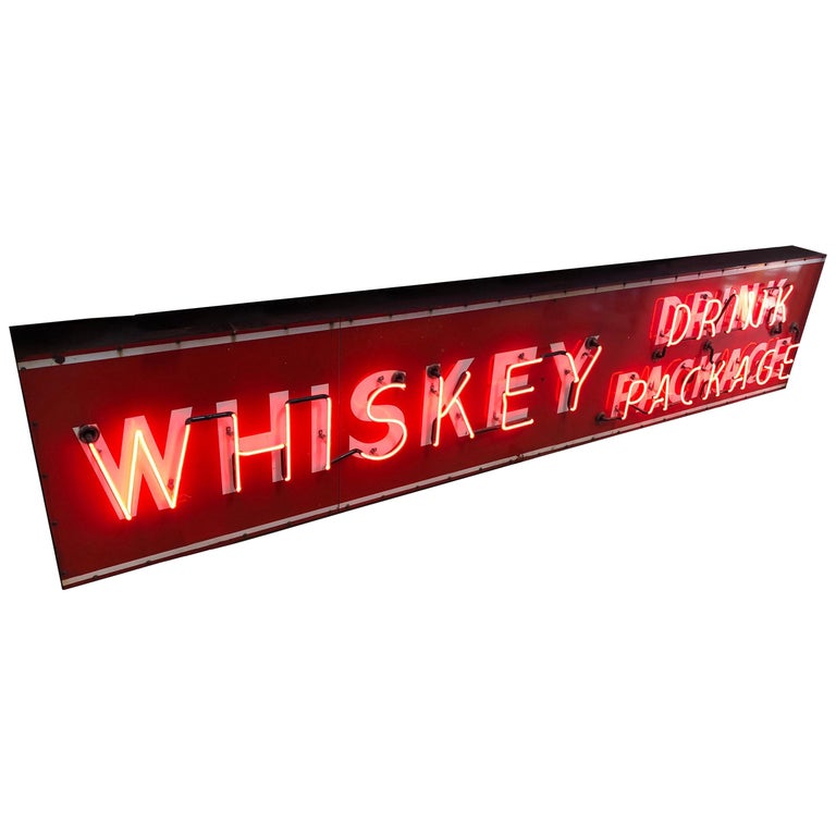 Vintage Neon and Porcelain Whiskey Sign For Sale at 1stDibs