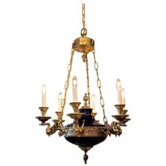 Empire Style Six-Light Cobalt and Gold Chandelier