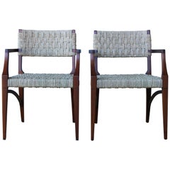 Pair of Sea Grass and Mahogany Armchairs, France, 1950s.