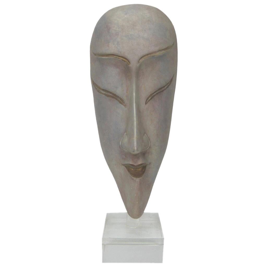 Ceramic Silver Glazed Mask For Sale at 1stDibs