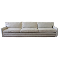 Mid-Century Modern Sofa Reupholstered in Natural Linen Blend Herringbone