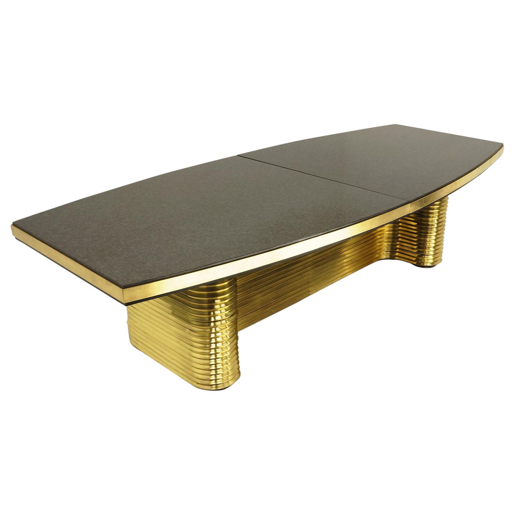 Custom Dining or Conference Table by Ed Moore, Brass and Charcoal Granite For Sale
