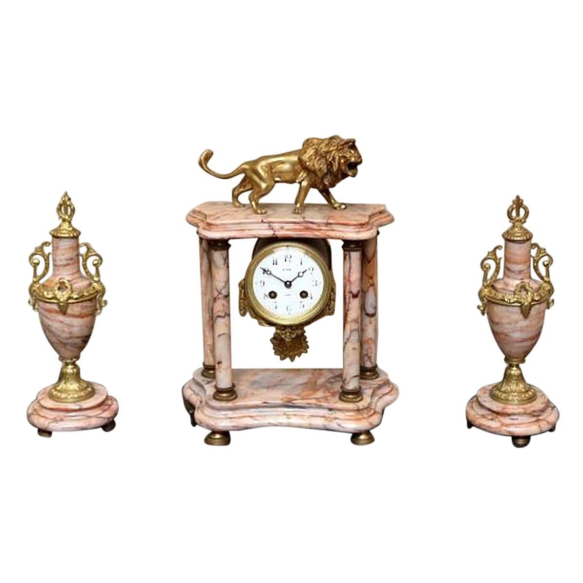 French Marble Clock Garniture For Sale
