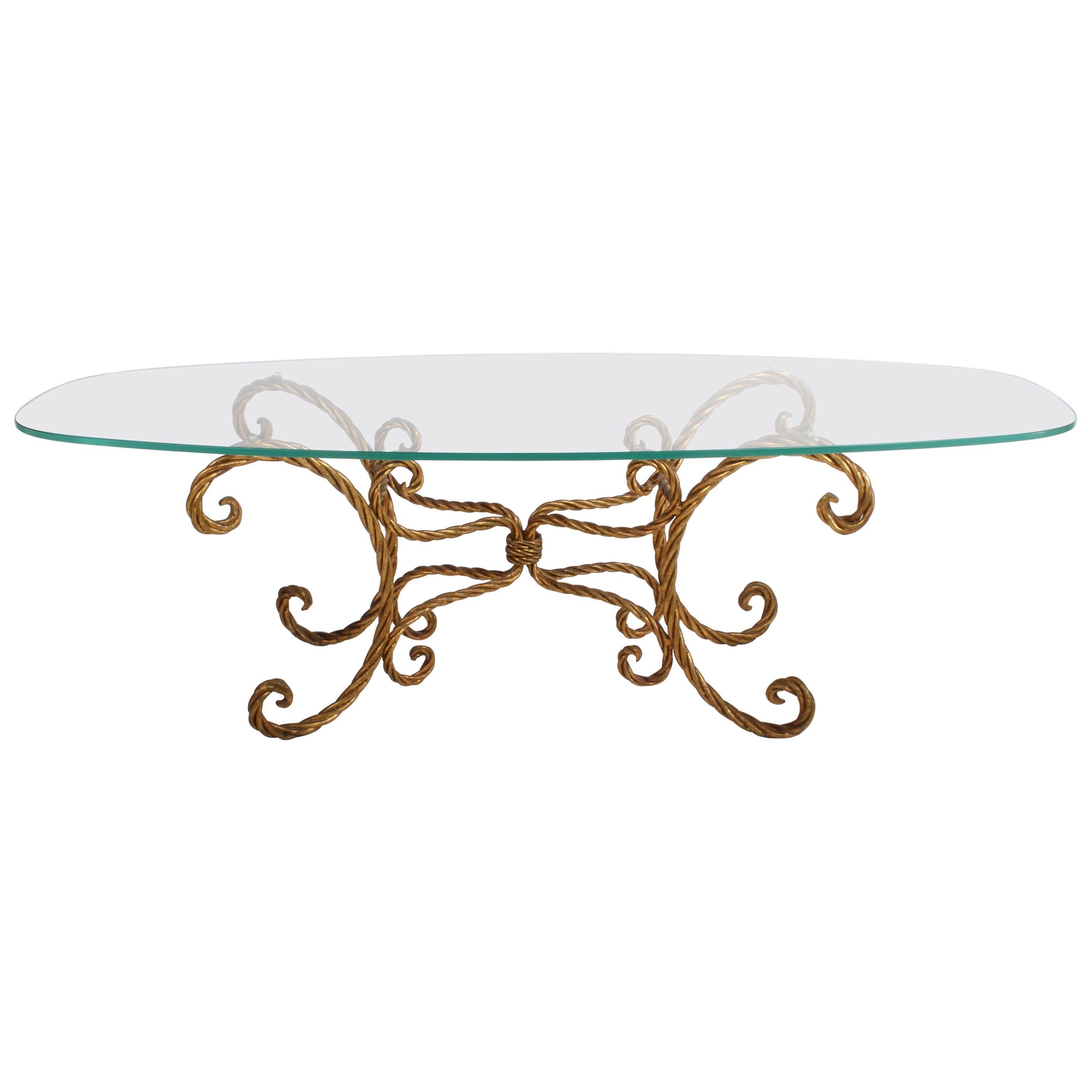 Hollywood Regency Italian Gilt Braided Rope Coffee Table