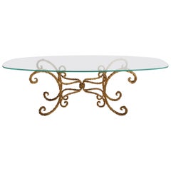 Mesa de centro de cuerda trenzada dorada italiana Hollywood Regency
