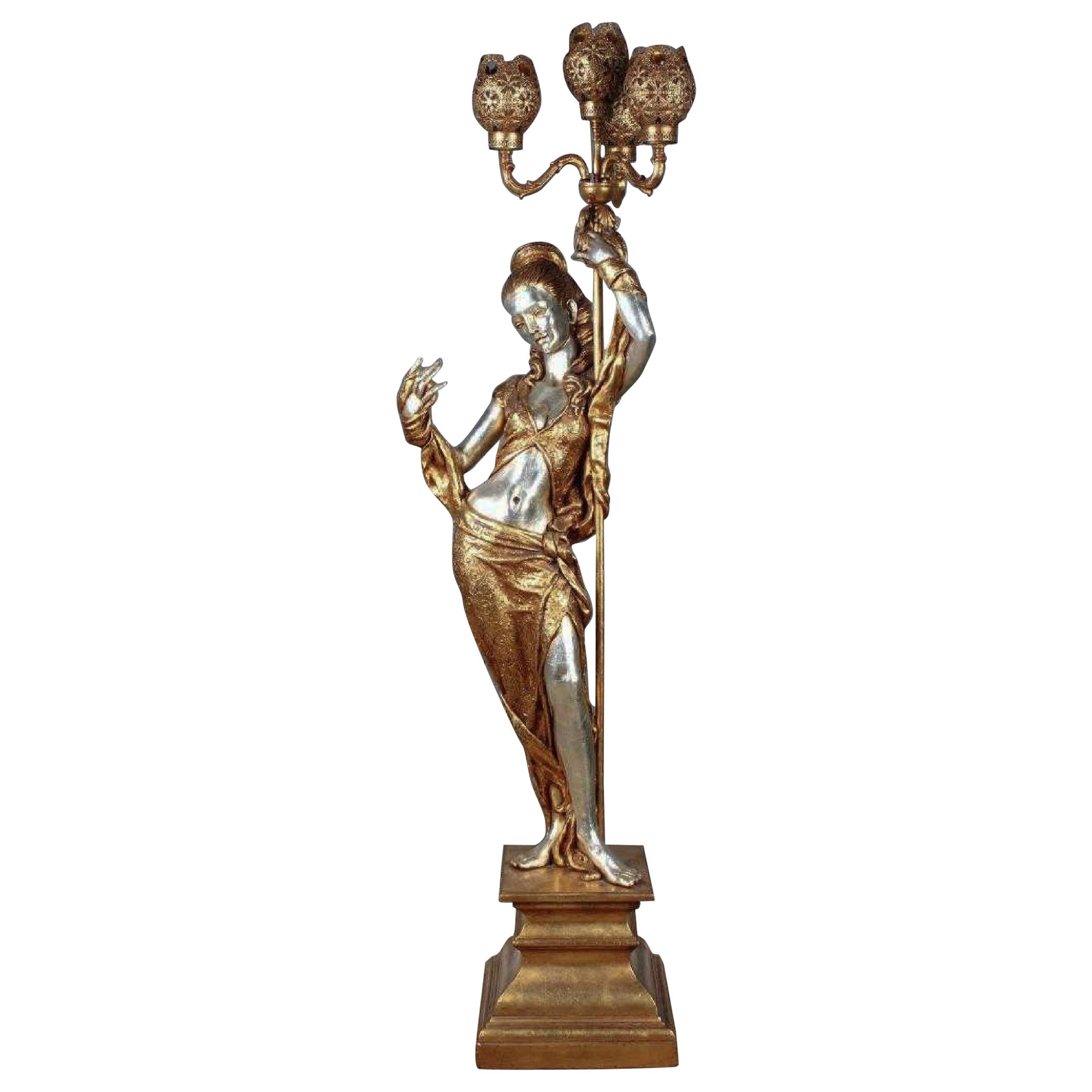 Midcentury Gilt Classical Maiden Floor Lamp ARP 1972 Regency Sculpture CLEARANCE