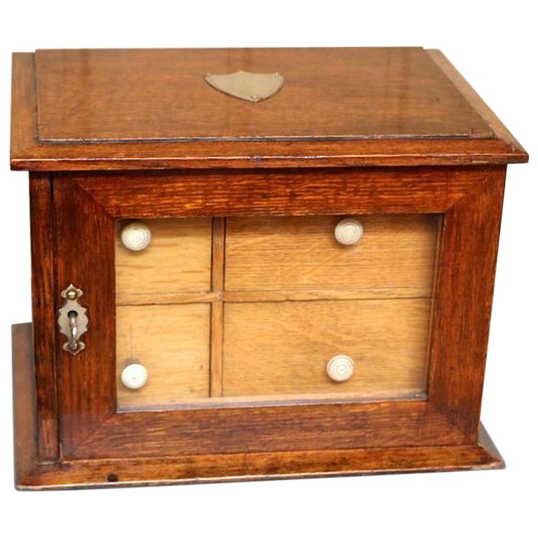 Edwardian Oak Table Top Collectors Box For Sale