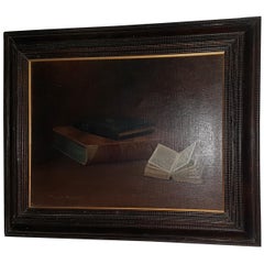 Vintage Oil on Canvas Painting of Books by McDonald Hazlewood